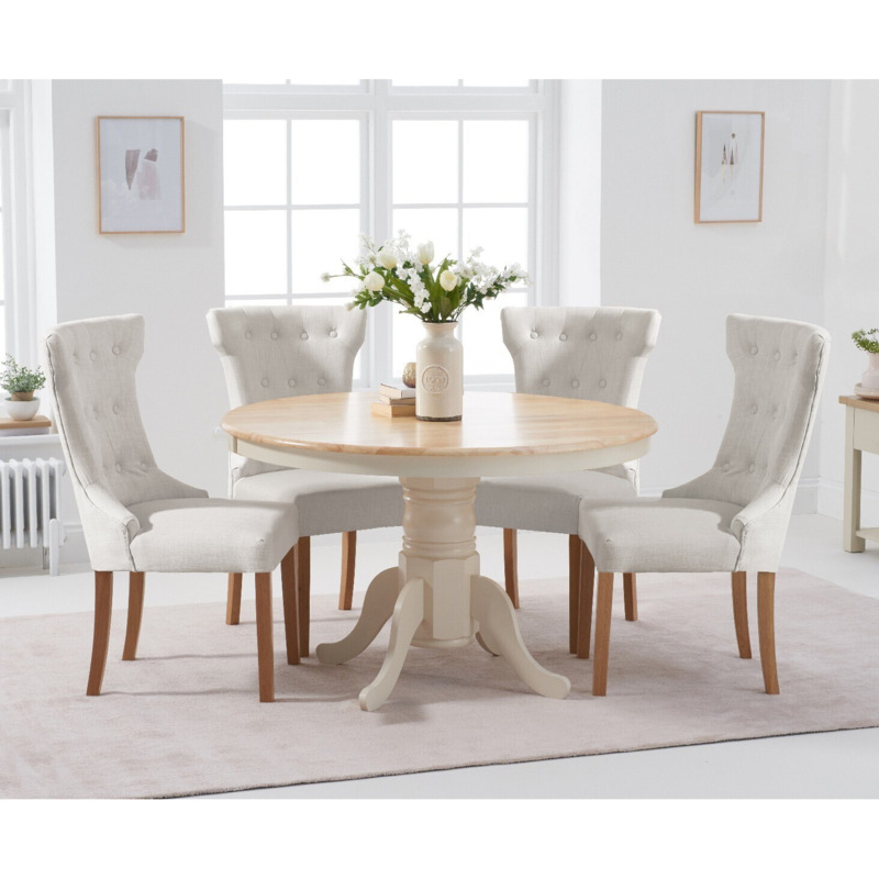 Epsom 120cm Cream Painted Round Pedestal Table With 4 Cream Clara
