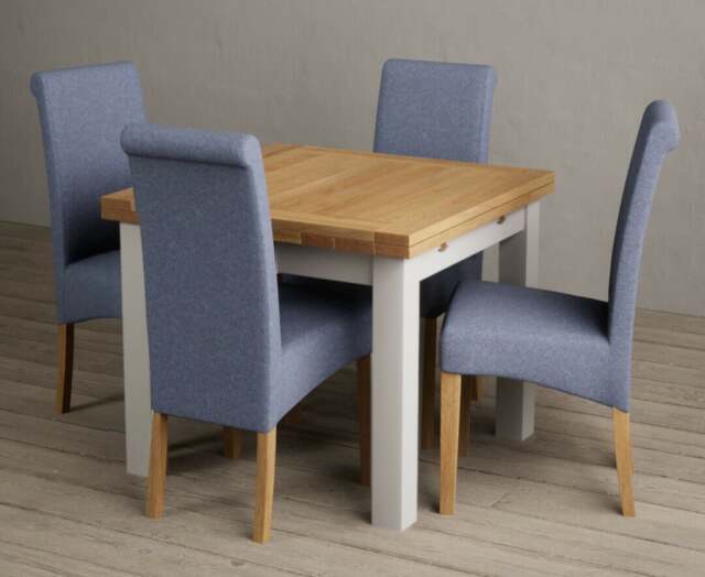 Extending Buxton 90cm Oak and Soft White Painted Dining Table with 4 ...