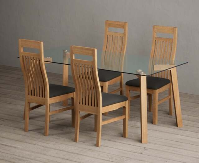 Lakelyn 180cm Solid Oak and Glass Dining Table with 4 Oak Monroe Chairs ...