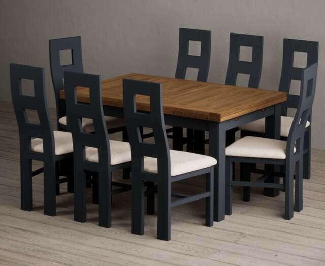 Extending Buxton 140cm Oak and Dark Blue Painted Dining Table with 6 ...