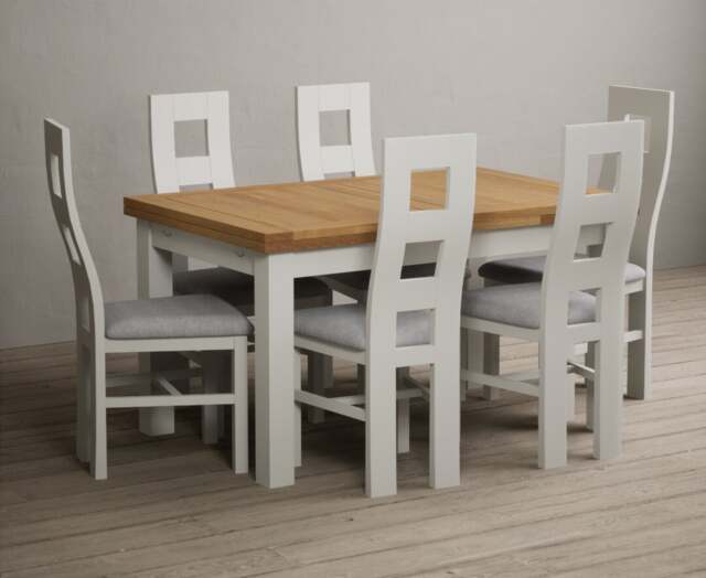 Extending Buxton 140cm Oak and Signal White Painted Dining Table with 6 ...