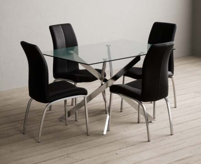 Bernini 120cm Rectangular Glass Dining Table with 4 Grey Marco Chairs