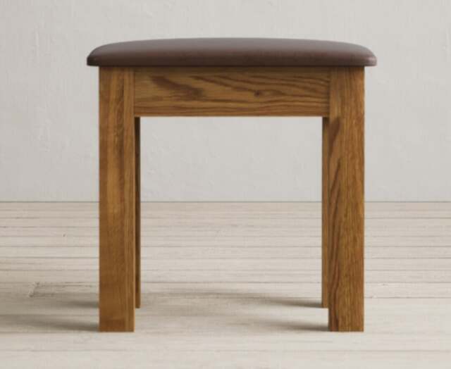 Rustic Solid Oak & Leather Dressing Table Stool - Fully Assembled by ...