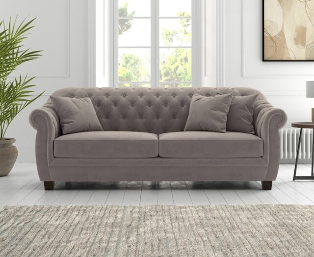 Eva Chesterfield Light Grey Velvet 3 Seater Sofa by Oak Furniture ...