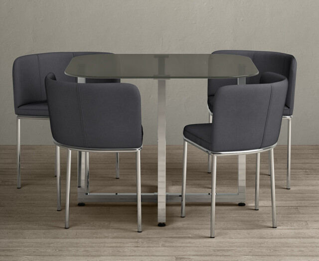 Rhodes Grey Glass Dining Table with 4 Grey Rhodes Chairs by Oak ...