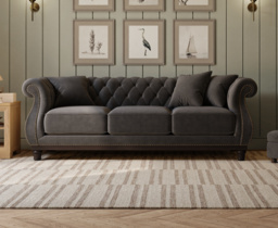 Harrow Chesterfield Dark Grey Velvet 2 Seater Sofa by Oak Furniture ...
