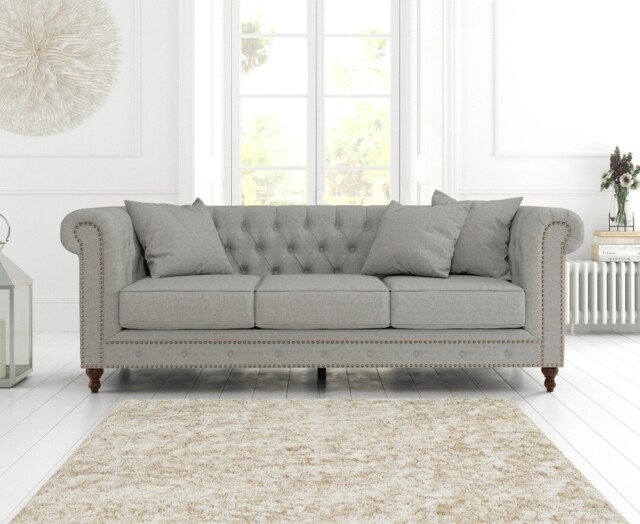 Westminster Chesterfield Grey Linen Fabric 3 Seater Sofa by Oak ...