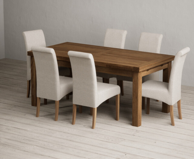 Extending Buxton 180cm Rustic Solid Oak Dining Table with 12 Brown ...