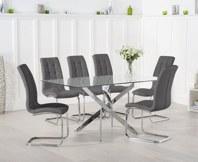 Denver 160cm Rectangular Glass Dining Table with 4 White Vigo Chairs by Oak Furniture Superstore