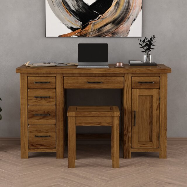 Harrogate Rustic Solid Oak Computer Desk by Oak Furniture Superstore ...