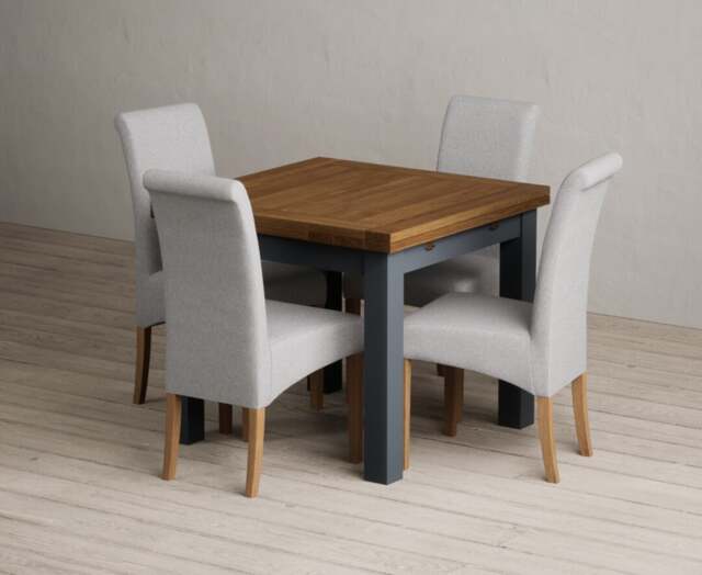 Extending Buxton 90cm Oak and Dark Blue Painted Dining Table with 4 ...