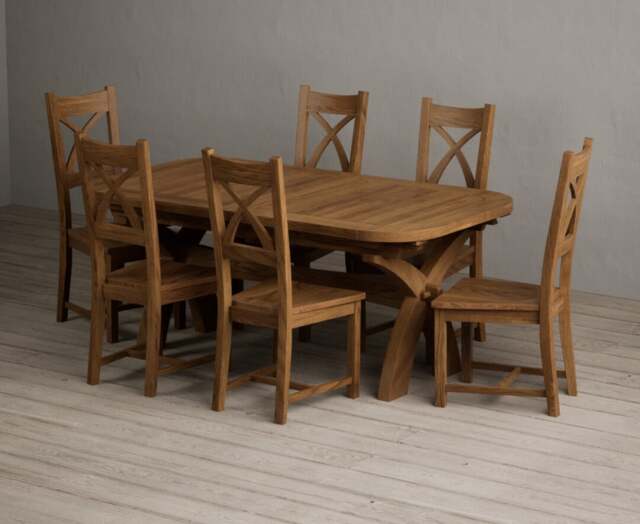 Extending Olympia 180cm Rustic Solid Oak Dining Table with 6 Rustic Oak ...