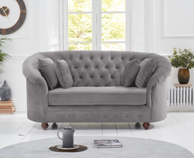 Apsley Chesterfield Grey Velvet 2 Seater Sofa by Oak Furniture ...