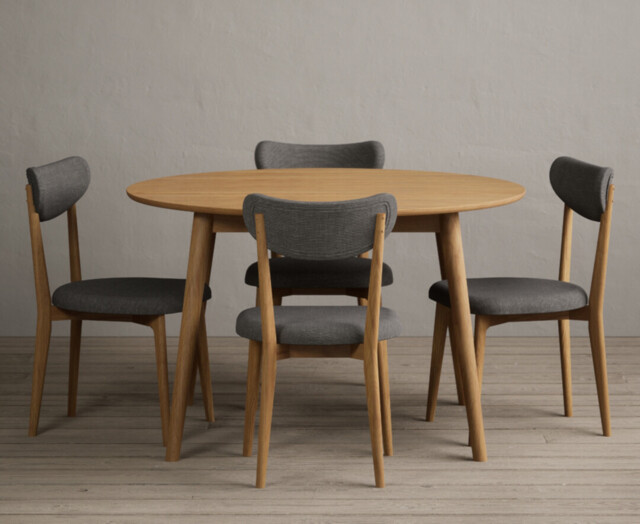 Nordic 120cm Round Solid Oak Dining Table with 4 White Nordic Chairs by ...