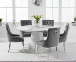 Ravello 130cm Round Grey Marble Dining Table with 4 Grey Sienna Chairs ...