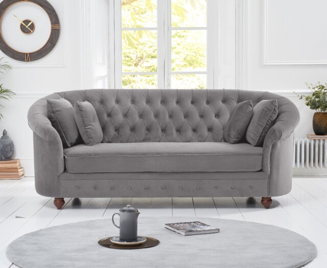 Apsley Chesterfield Grey Velvet 3 Seater Sofa by Oak Furniture ...