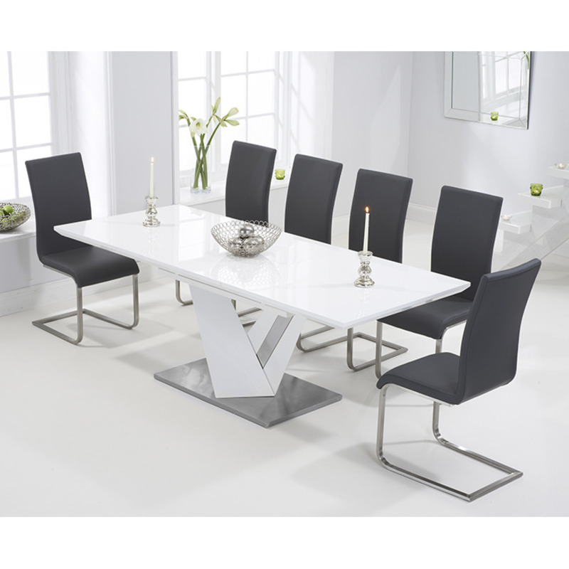Harmony 160cm White High Gloss Extending Dining Table with Malaga Chairs by Oak Furniture