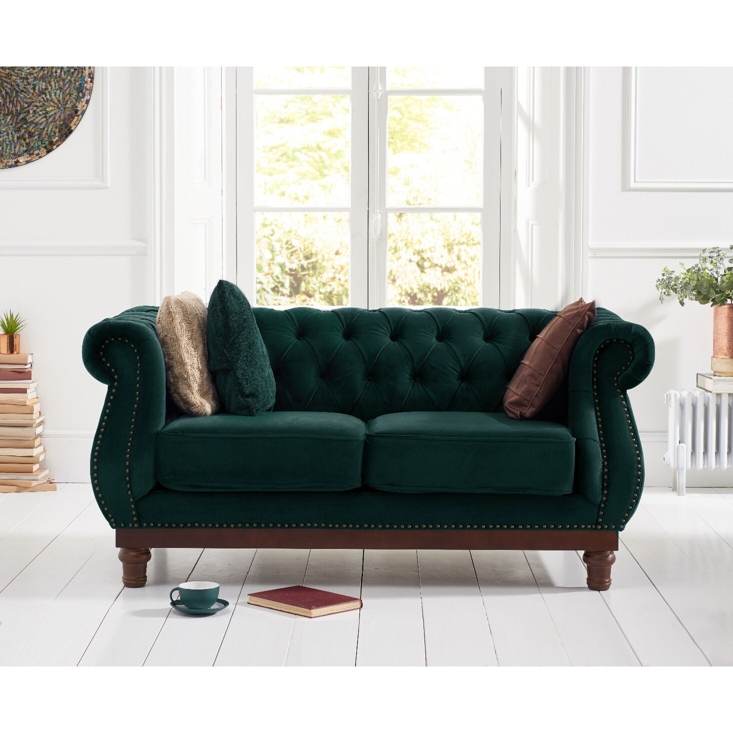 Harrow Chesterfield Green Velvet 2 Seater Sofa by Oak Furniture ...