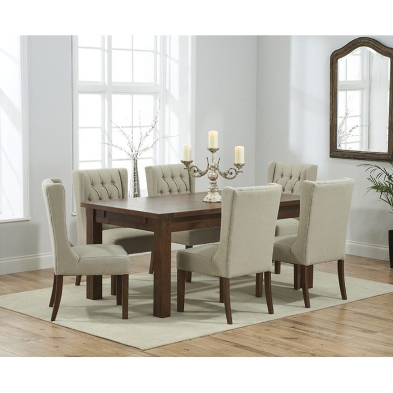 Normandy 180cm Dark Solid Oak Extending Dining Table With 4 Cream Safia