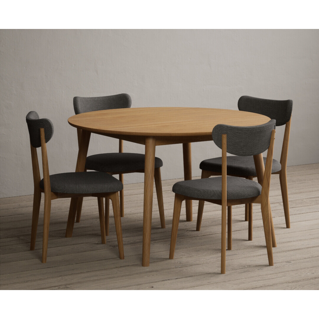 Nordic 120cm Round Solid Oak Dining Table with 4 Grey Nordic Chairs by ...