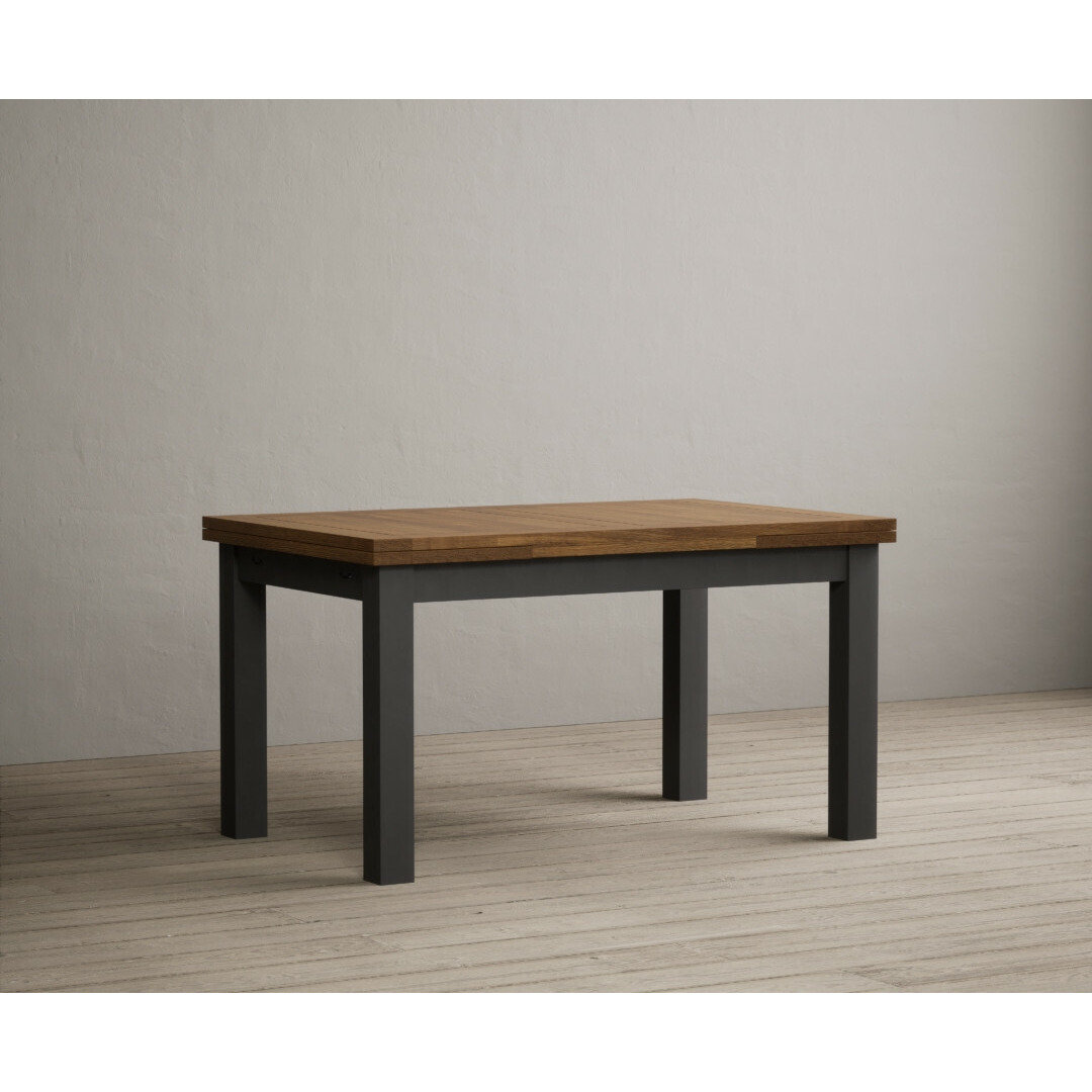 Extending Hampshire 140cm Oak and Charcoal Grey Painted Dining Table by