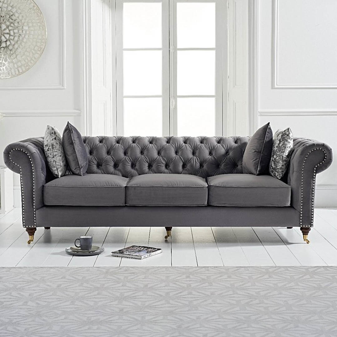 Carrara Chesterfield Grey Velvet 3 Seater Sofa by Oak Furniture ...