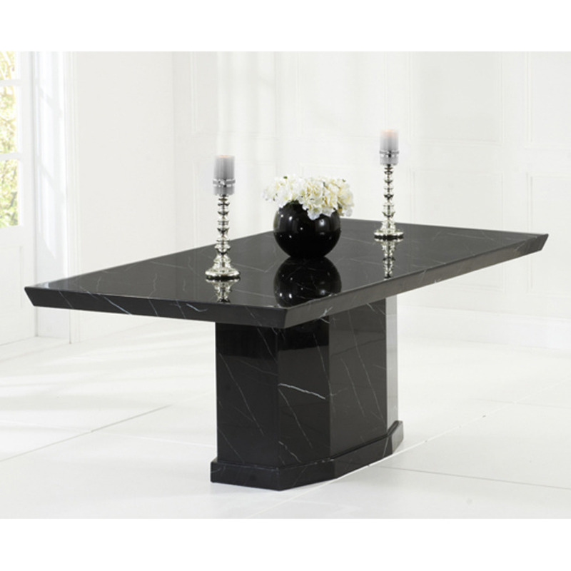 Carvelle 200cm Black Pedestal Marble Dining Table by Oak Furniture