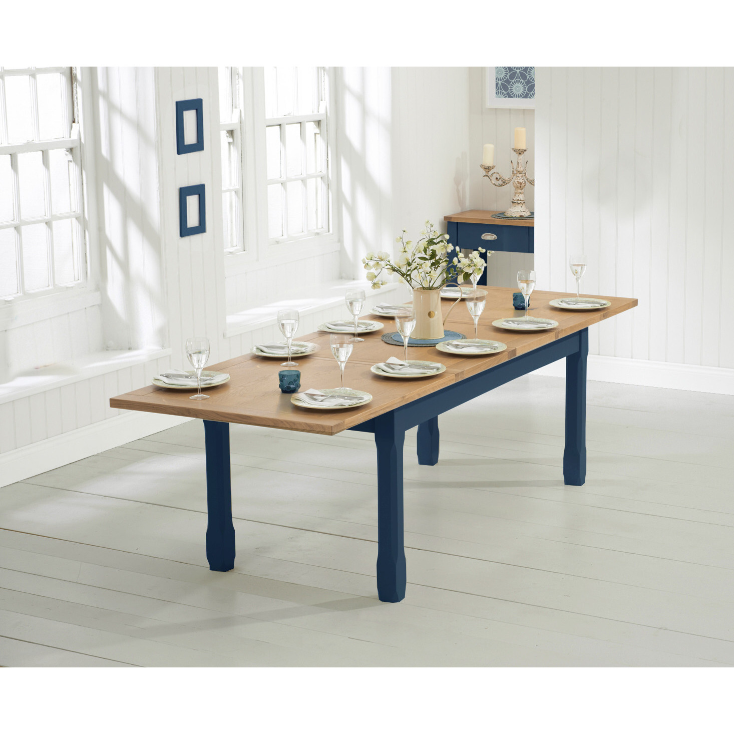 Somerset 180cm Oak and Blue Painted Extending Dining Table
