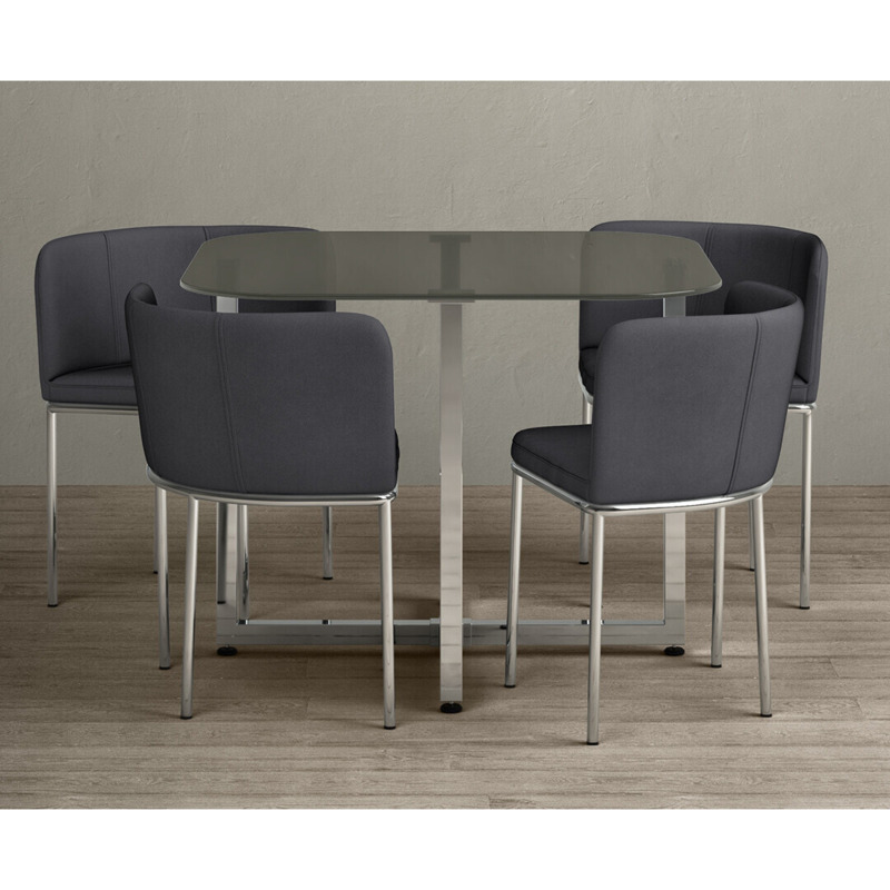 Rhodes Grey Glass Stowaway Dining Table with Grey High Back Stools by ...