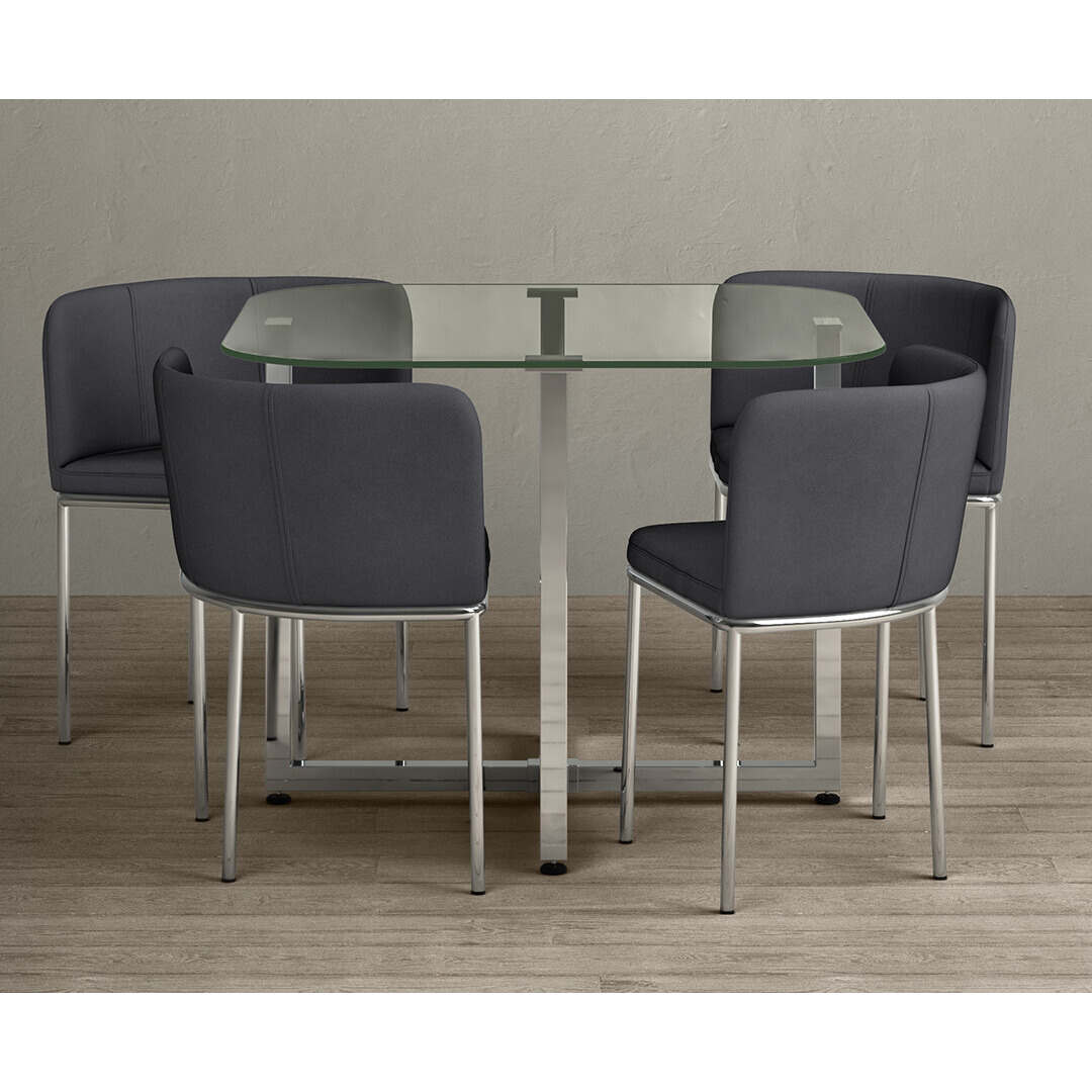 Rhodes Glass Stowaway Dining Table with Grey High Back Stools by Oak Furniture Superstore