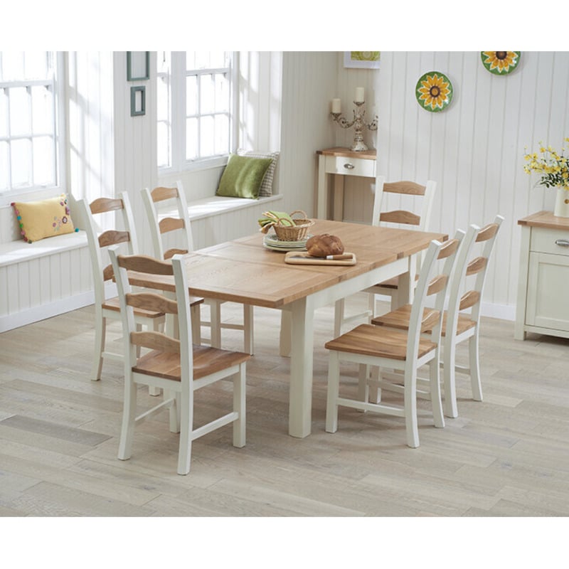 Somerset 130cm Oak And Cream Extending Dining Table With Chairs Cream 4 Chairs Medium 1010375f 