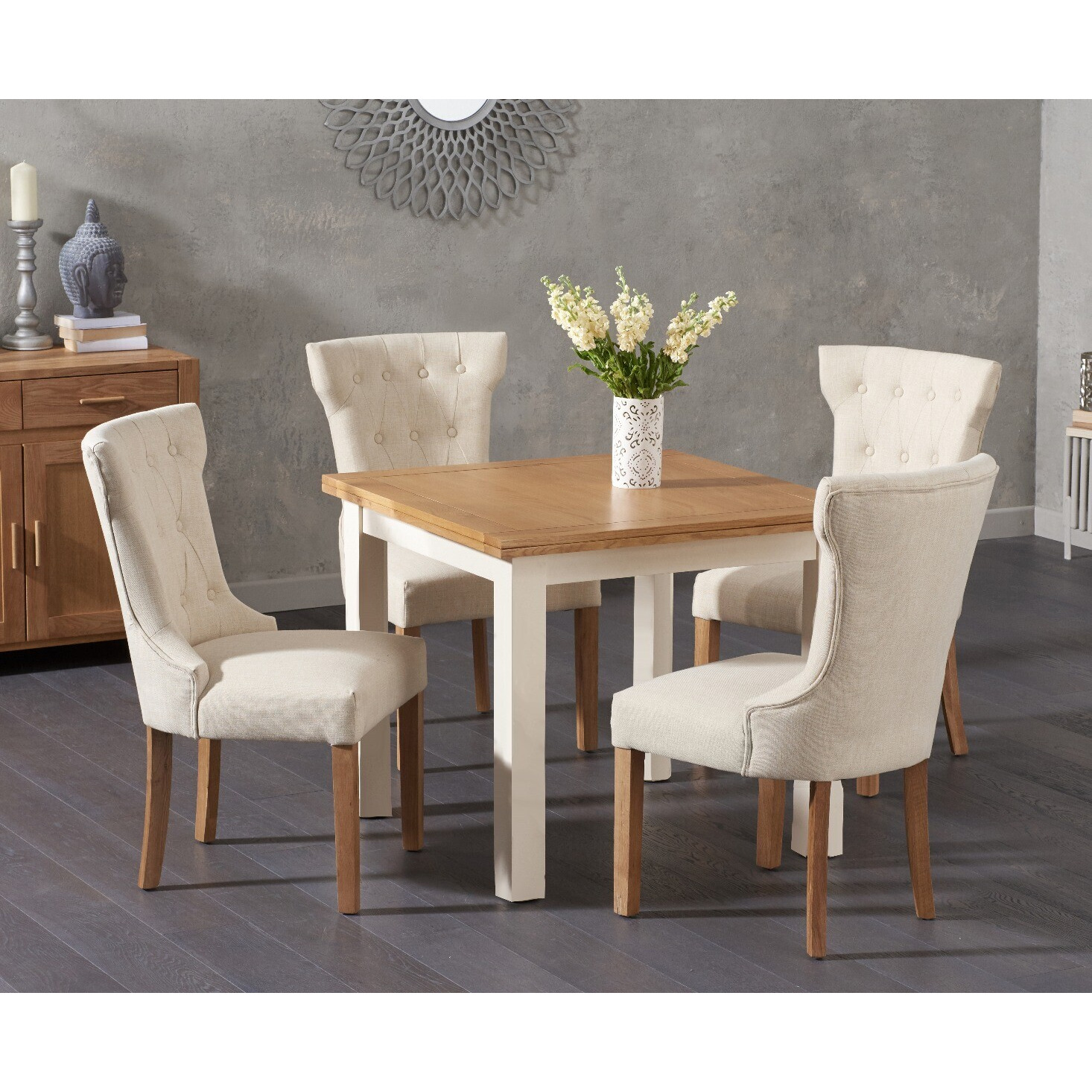 Somerset 90cm Flip Top Oak and Cream Painted Dining Table with Camille