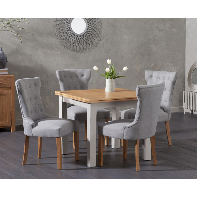 Somerset 90cm Flip Top Oak and Grey Painted Dining Table With 2 Cream