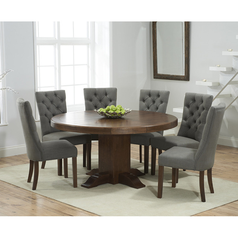 Torino 150cm Dark Solid Oak Round Pedestal Dining Table with Anais