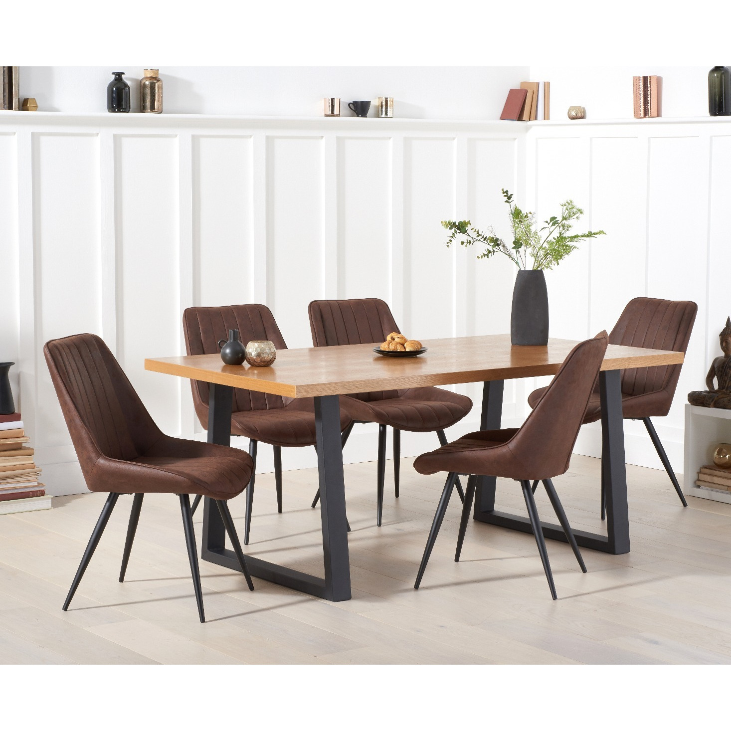 Urban 180cm Ash and Veneer Industrial Dining Table with 4 Brown Brody