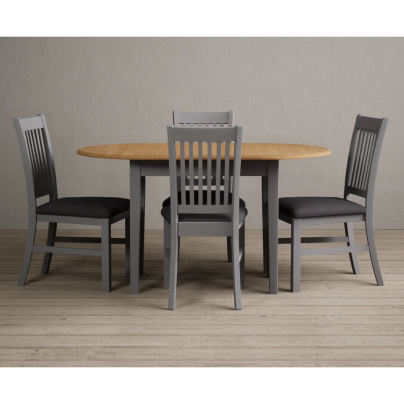 Warwick Oak and Light Grey Painted Extending Dining Table With 4 Oak