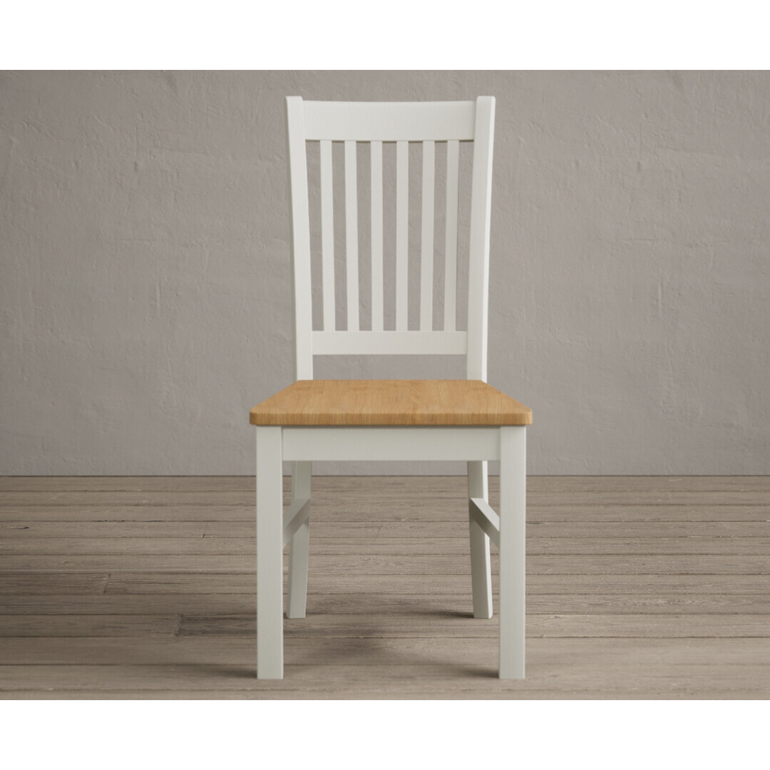 Warwick Signal White Dining Chairs with Oak Seat Pad by Oak Furniture
