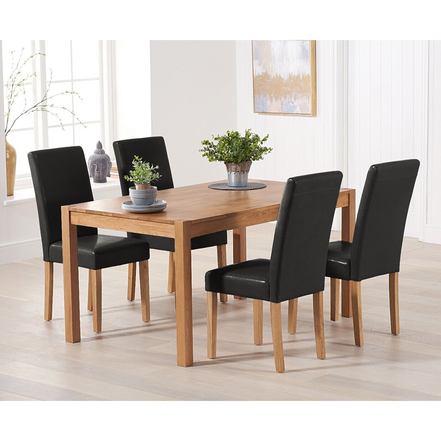 York 120cm Solid Oak Dining Table With 6 Black Olivia Chairs by Oak