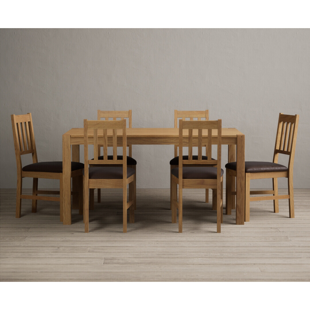 York 150cm Solid Oak Dining Table with 6 Light Grey York Chairs by Oak