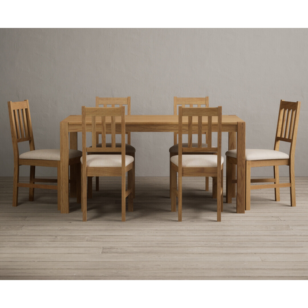 York 150cm Solid Oak Dining Table With 6 Light Grey York Chairs by Oak