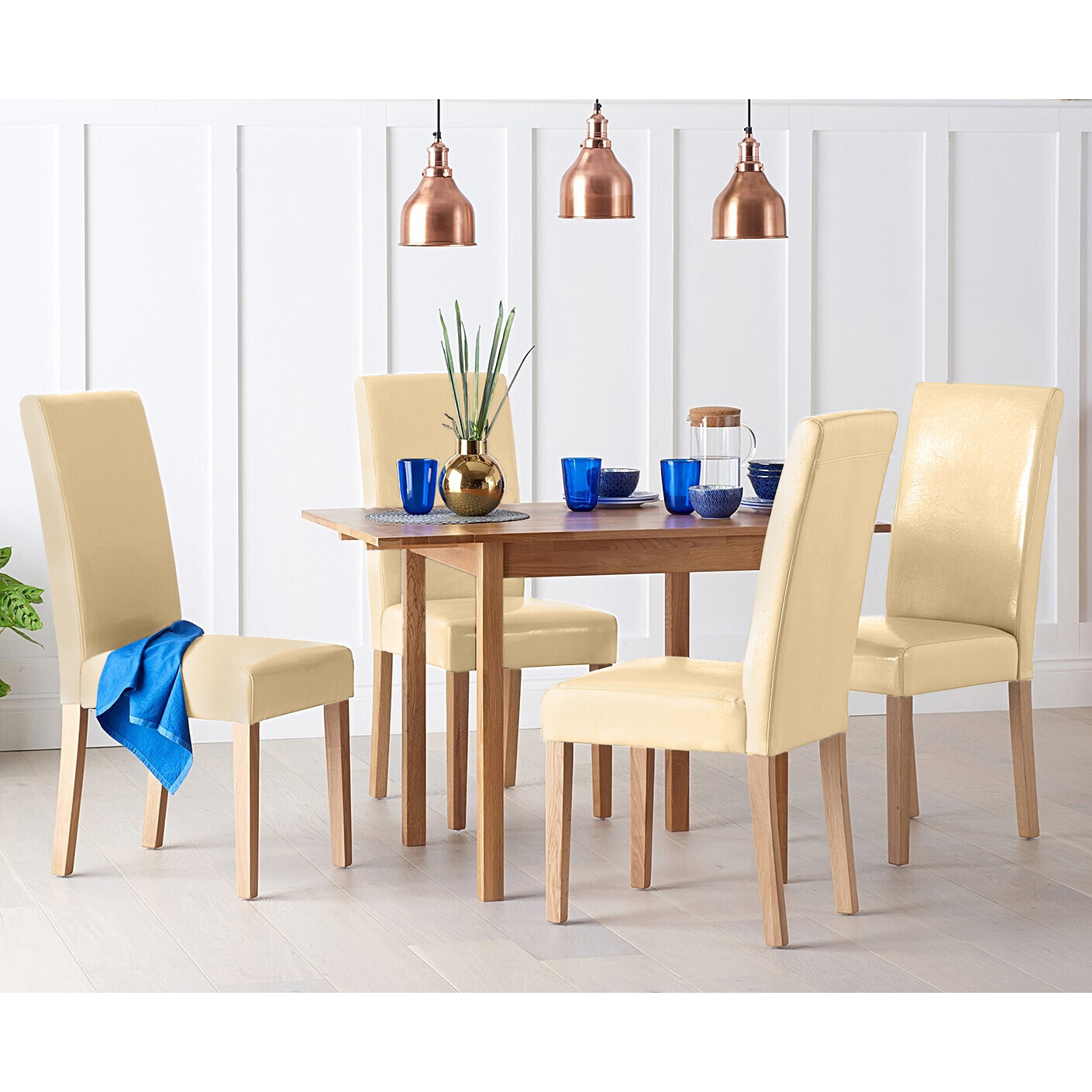 Extending York 70cm Solid Oak Dining Table With 4 Cream Olivia Chairs