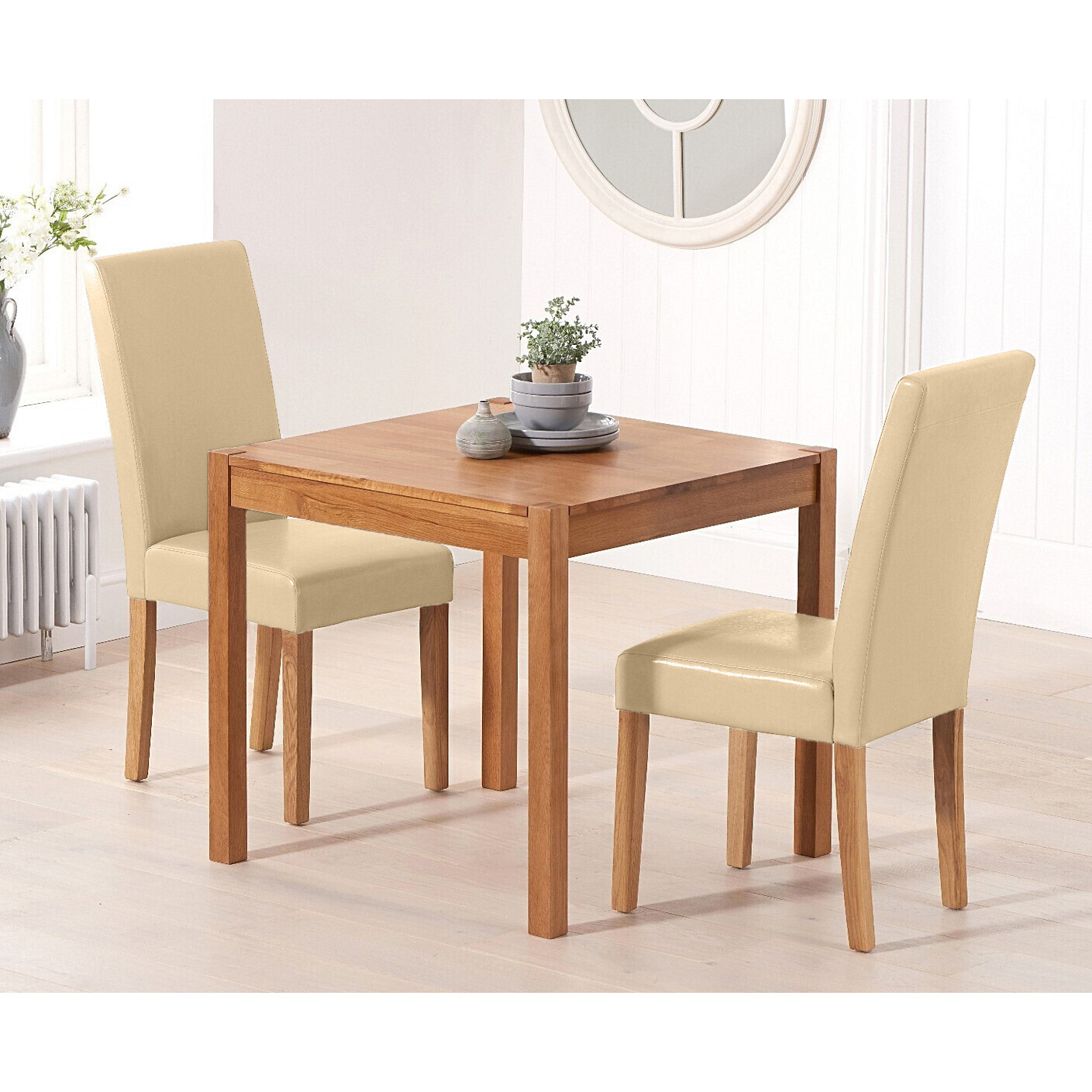 York 80cm Solid Oak Dining Table With 2 Cream Olivia Chairs by Oak