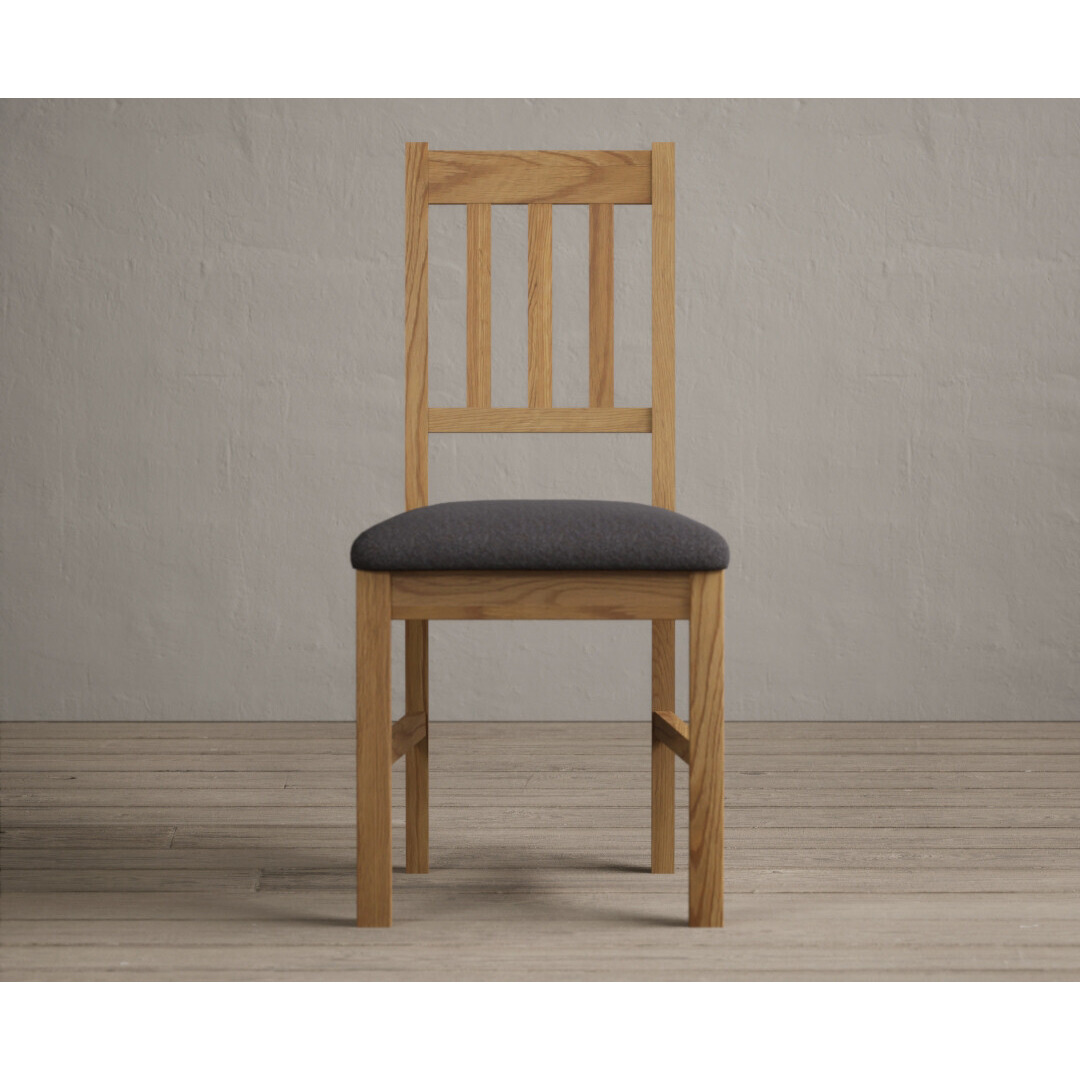 York Solid Oak Dining Chairs with Charcoal Grey Fabric Seat Pad by Oak