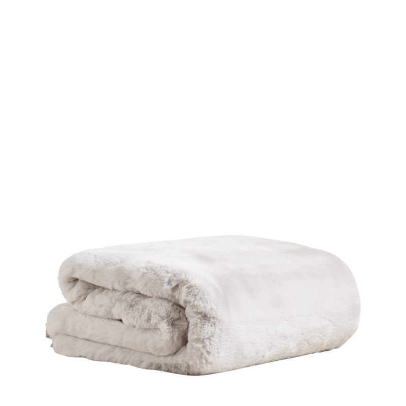 OKA, Yolyn Faux Fur Throw Mist, Throws, Linen/Polyester, Plain by OKA