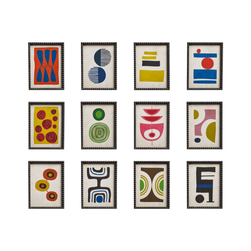 OKA, Set of Twelve Dera Framed Abstract Prints Multi, Wall Prints, Glass/MDF Wood/Paper by OKA
