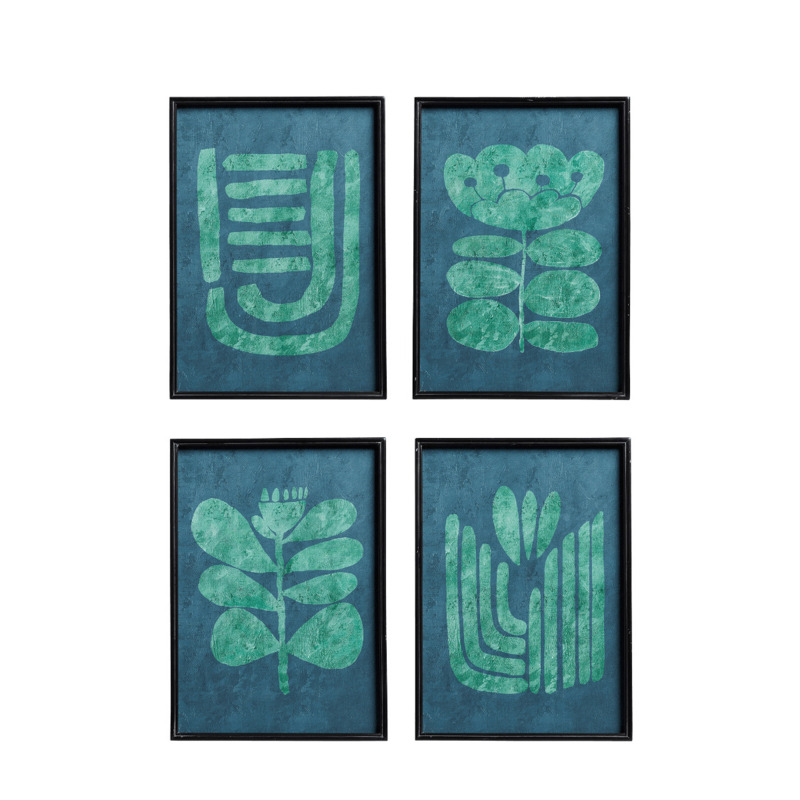 OKA, Set of Four Eferi Prints Forest Green, Wall Prints, Wood