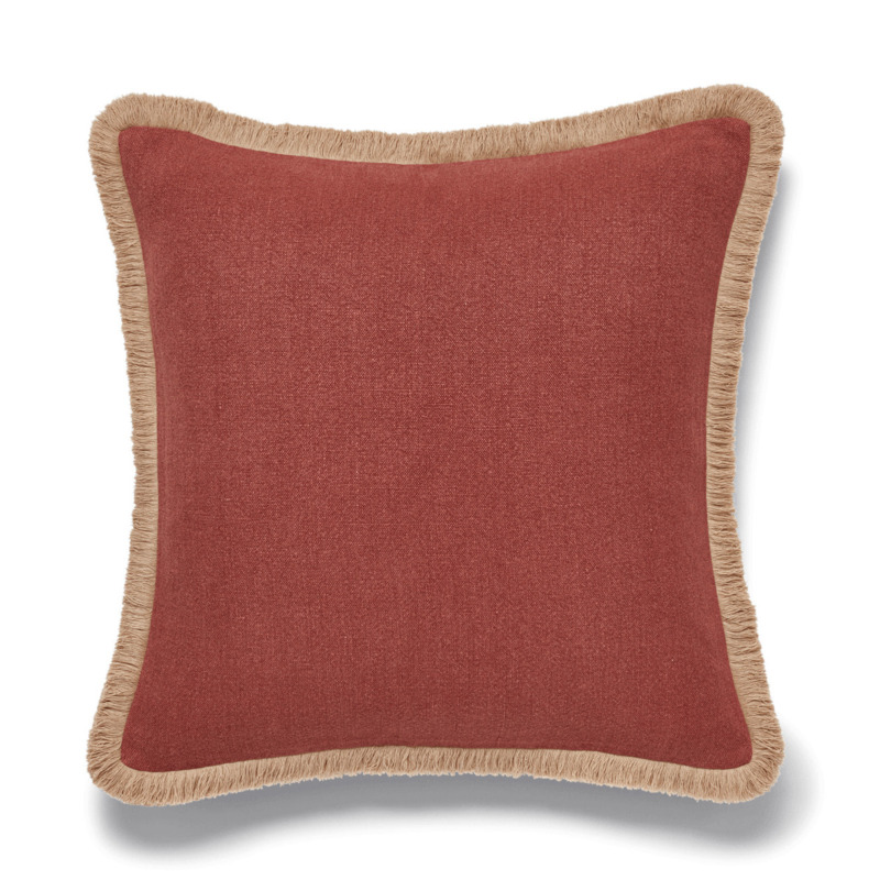OKA, Stonewashed Linen Cushion Cover with Fringing Terra, Cushion Covers, Linen by OKA