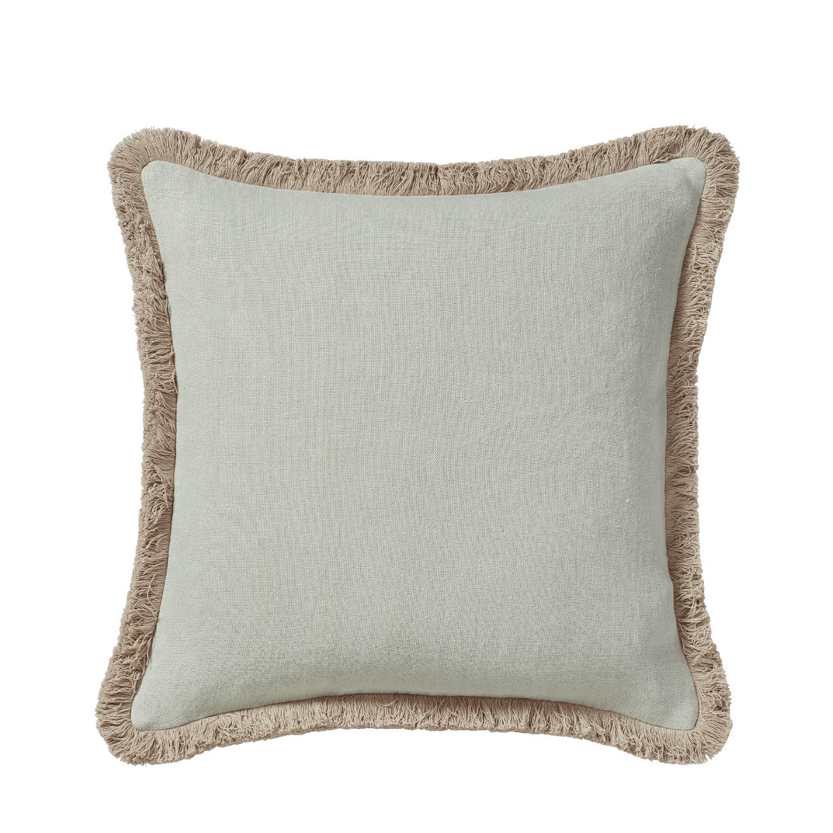 OKA, Stonewashed Linen Pillow Cover With Fringing Eau de Nil, Cushion Covers, Linen, Plain by