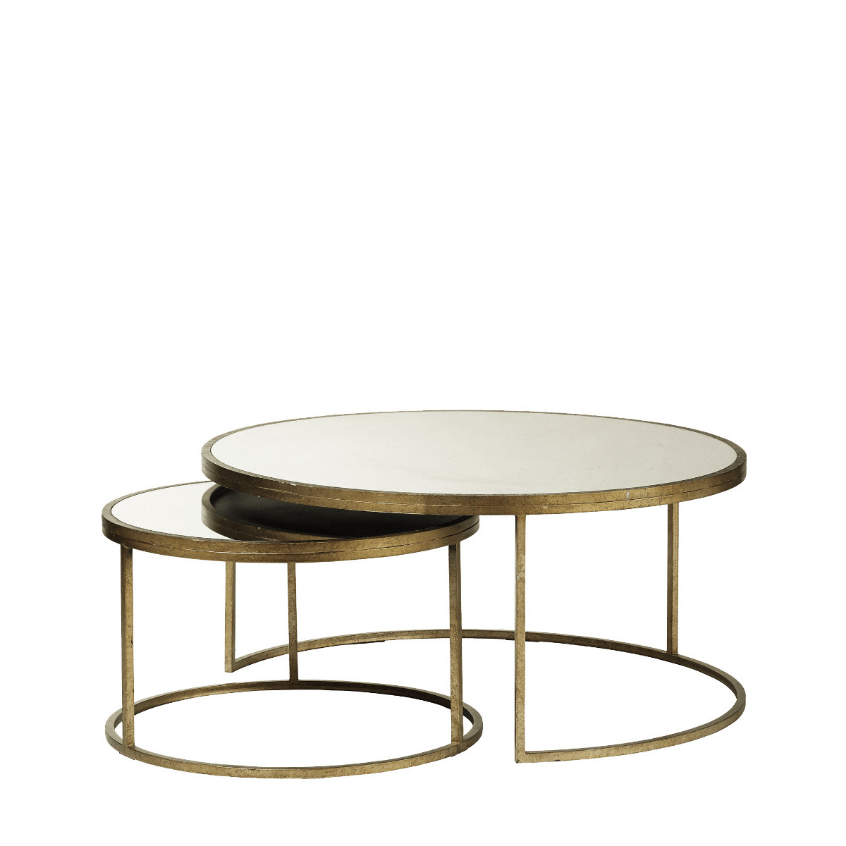 OKA, Set of Two Mirrored Solasta Tables Antique Bronze, Coffee Tables