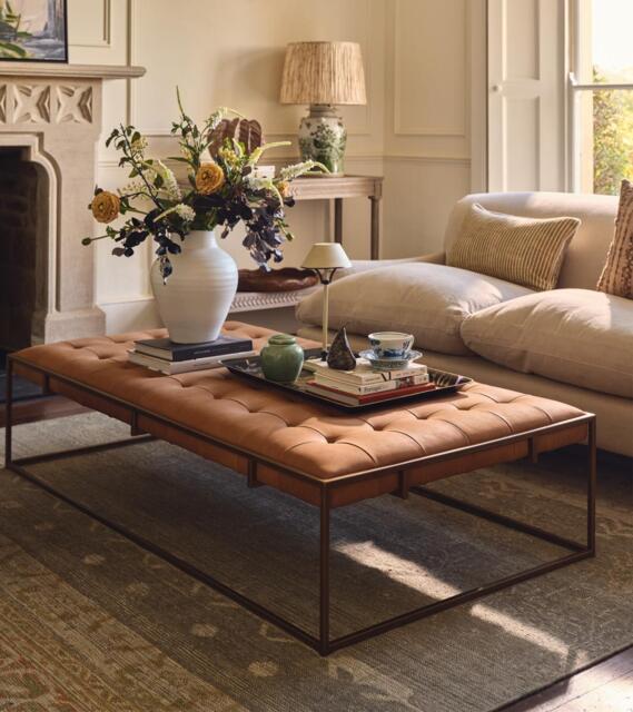 OKA, Wallace Coffee Table/Ottoman Caramel, Ottomans, Metal,Leather by